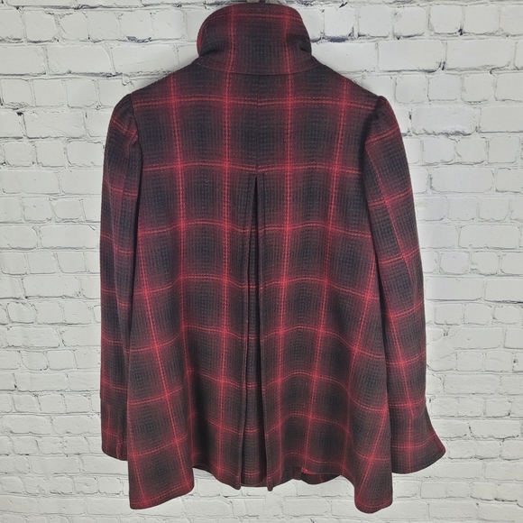 STEVE MADDEN | wool blend double breasted plaid pleated back peacoat - Picture 5 of 9